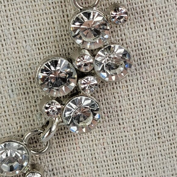 Silver-Tone Clear Crystal Statement Bib Necklace 20.5 in Lobster Clasp - Picture 4 of 11
